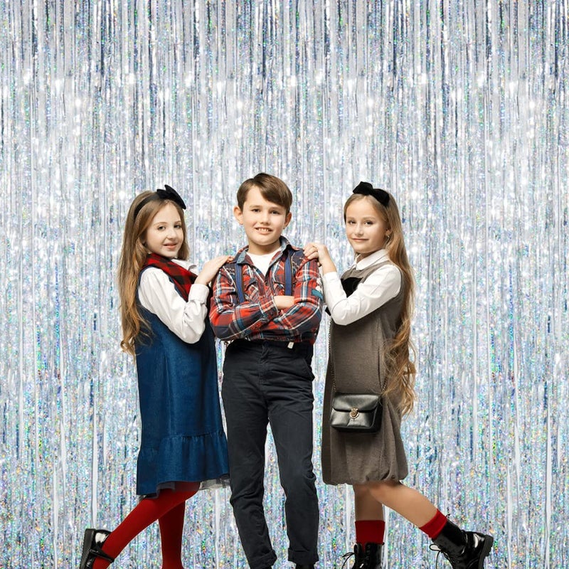 GOER 3.2 ft x 8.2 ft Metallic Tinsel Foil Fringe Curtains Party Photo Backdrop Party Streamers for Birthday,Graduation,New Year Eve Decorations Wedding Decor (1 Pack, Shiny Silver) - Image 4